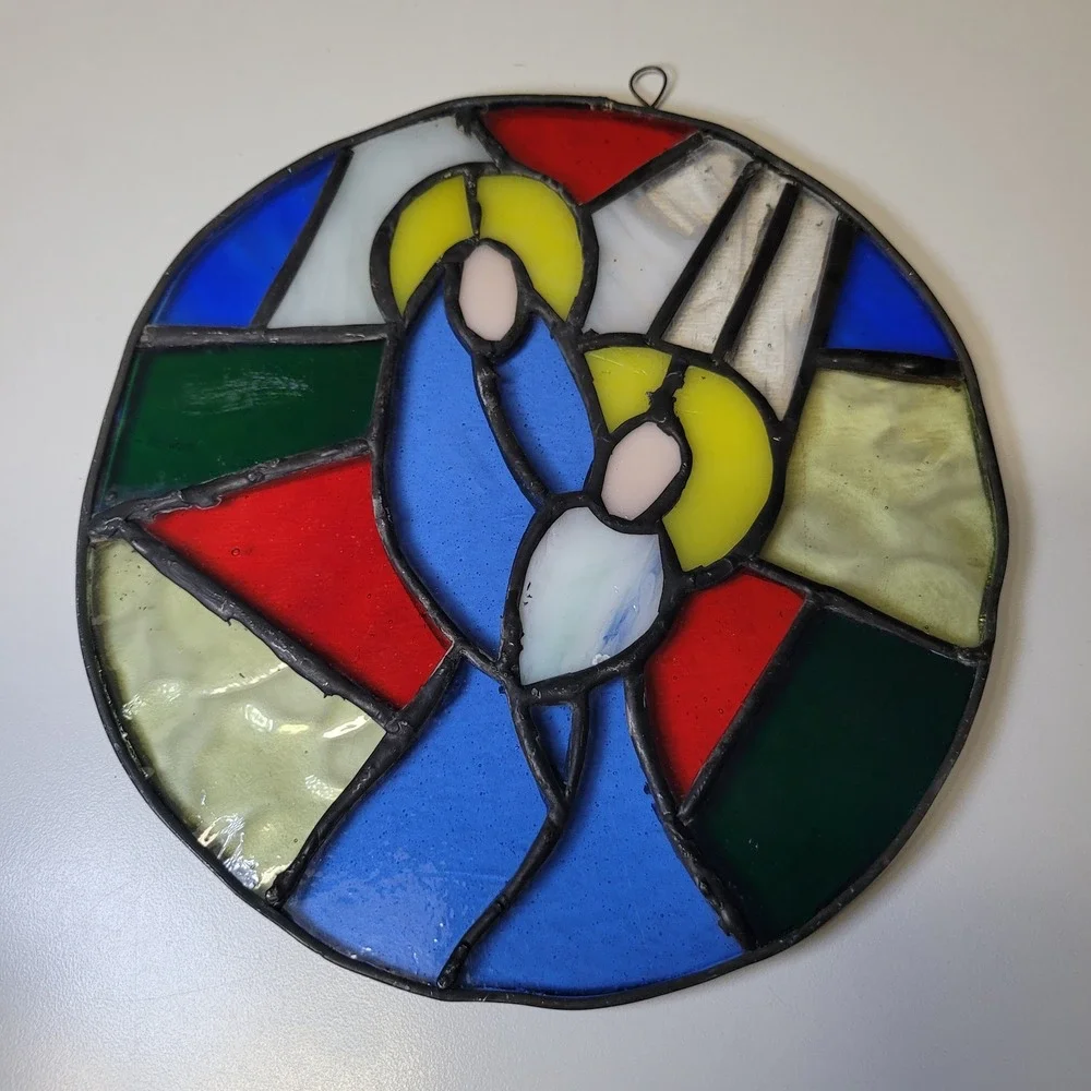Round Stained Glass‎ Nativity Scene Wall Hanging Decor Sun Catcher Religious Art